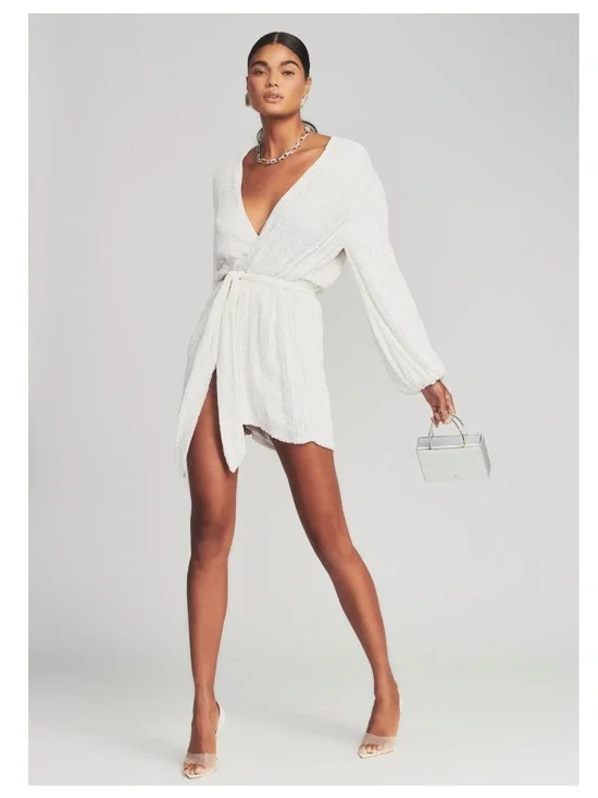 Retrofete Gabrielle Sequin Robe White Mini Dress - Picture 1 of 6